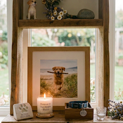 Heartfelt memorial honoring the loss of a dog who has died and crossed over to the spirit realm